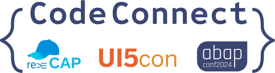 Illustration representing the Code Connect conference. Contains logos of UI5con, reCAP and abap conference.